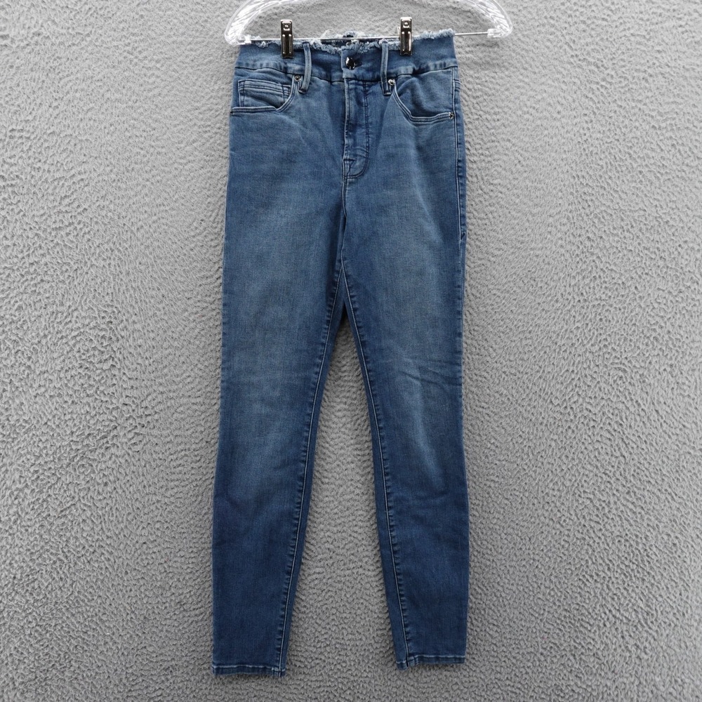 Good American‎ Good Legs Frayed Waistband 2 26 Blue Womens Medium Wash Stretch